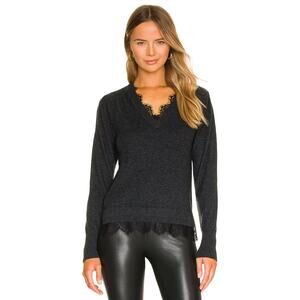 Brochu Walker Marcella Charcoal Gray Lace Wool Cashmere V Neck Sweater Large